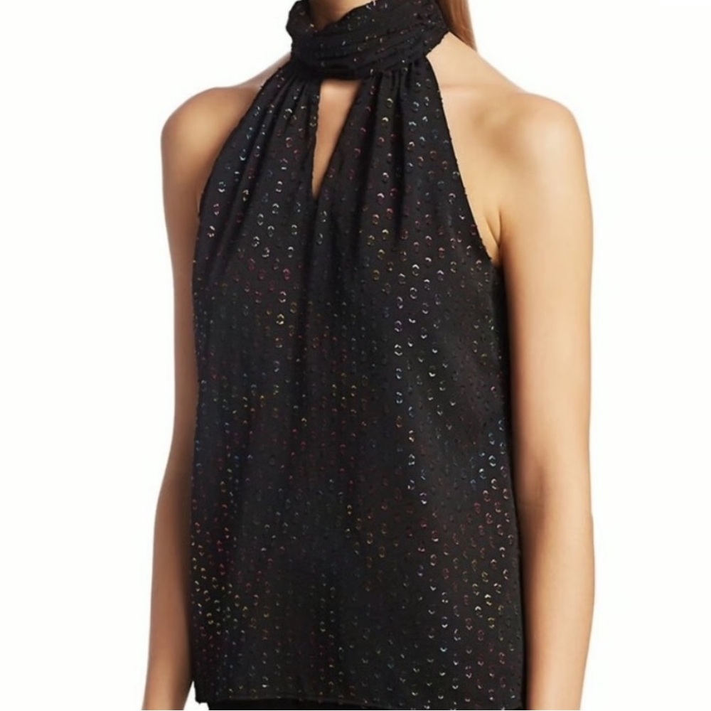 Milly Emma Black Rainbow Halter Tie Neck Tank Top